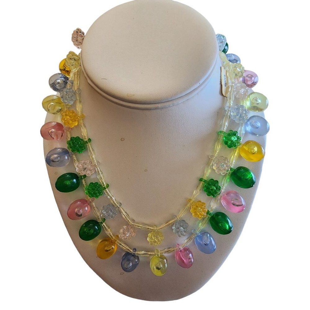 Vintage Signed W. Germany Acrylic Fruit Salad Necklace with Original Tag (A1896)
